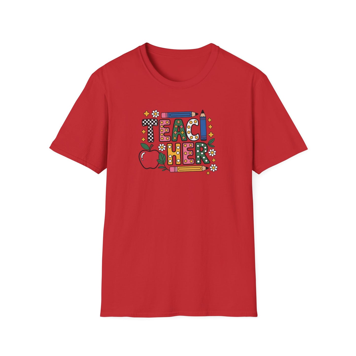 Teacher Graphic T-Shirt — Colorful Apple & Pencil Back-to-School Tee