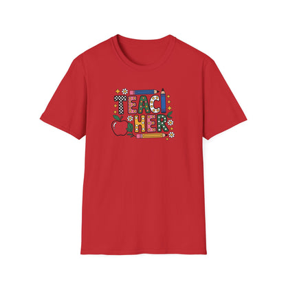 Teacher Graphic T-Shirt — Colorful Apple & Pencil Back-to-School Tee