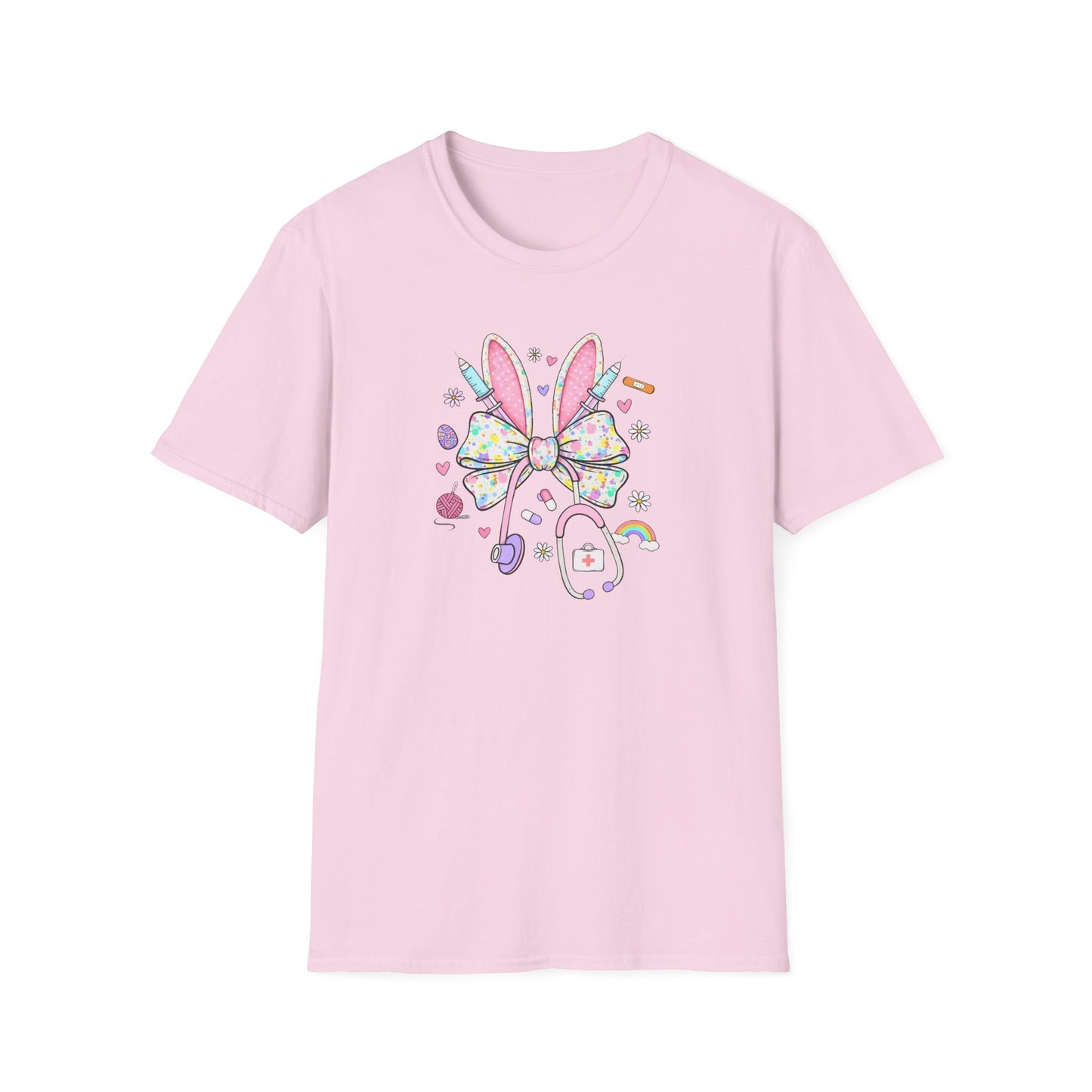 Easter Bunny Bow T-Shirt — Pastel Cute Bunny & Candy Graphic