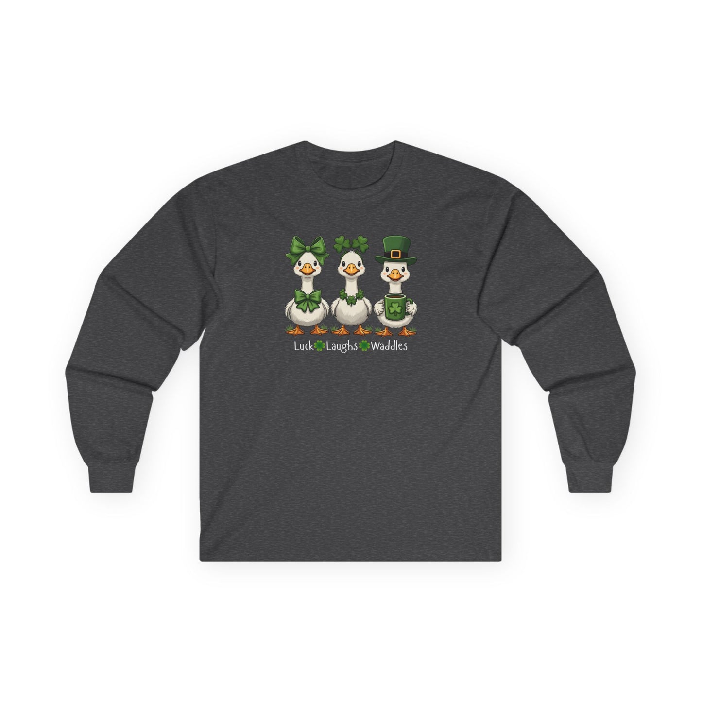 St. Patrick's Day Duck Trio Long Sleeve Tee — "Luck Laughs & Waddles"