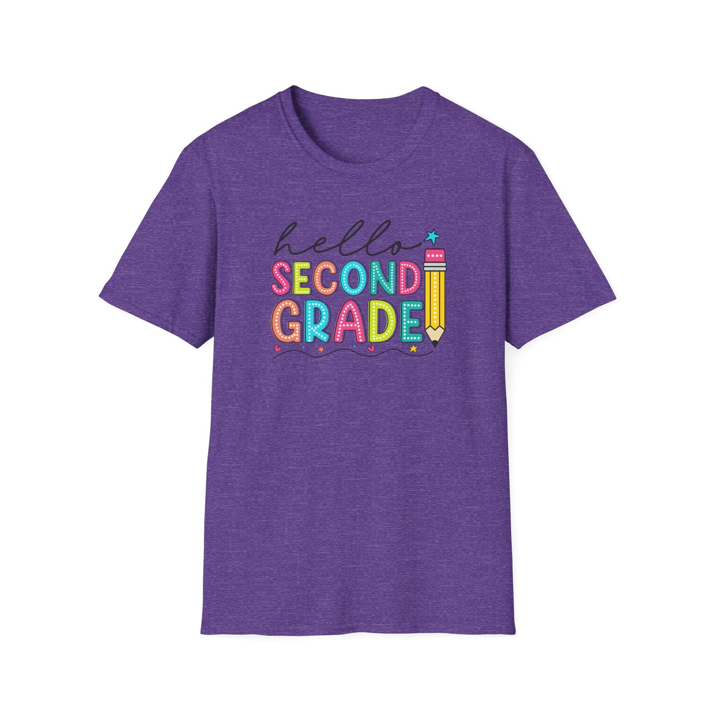 Hello Second Grade Pencil T-Shirt — Colorful Back-to-School Cute School Spirit Tee