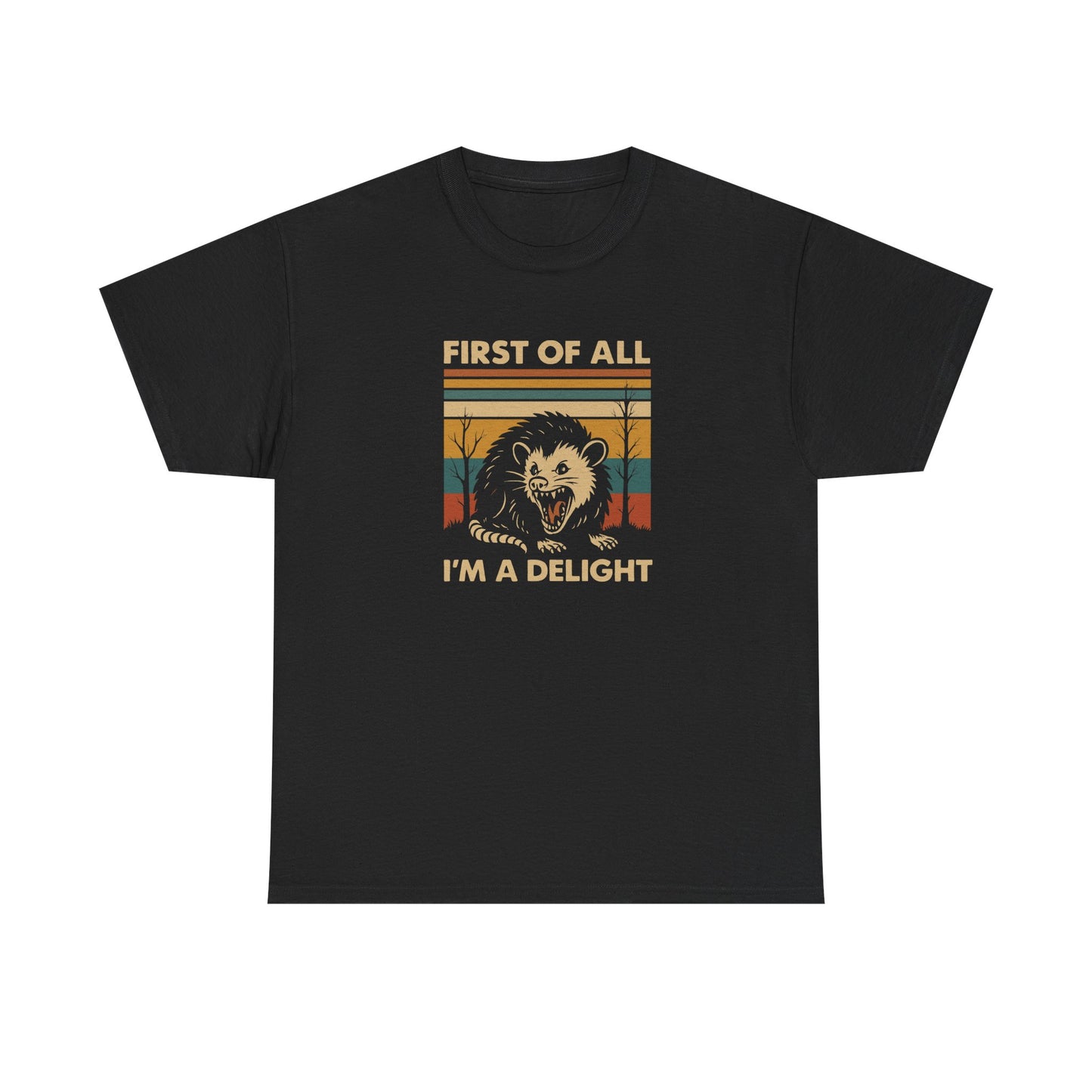 "First of All I'm a Delight" Vintage Graphic T-Shirt - Funny Retro Opossum Tee