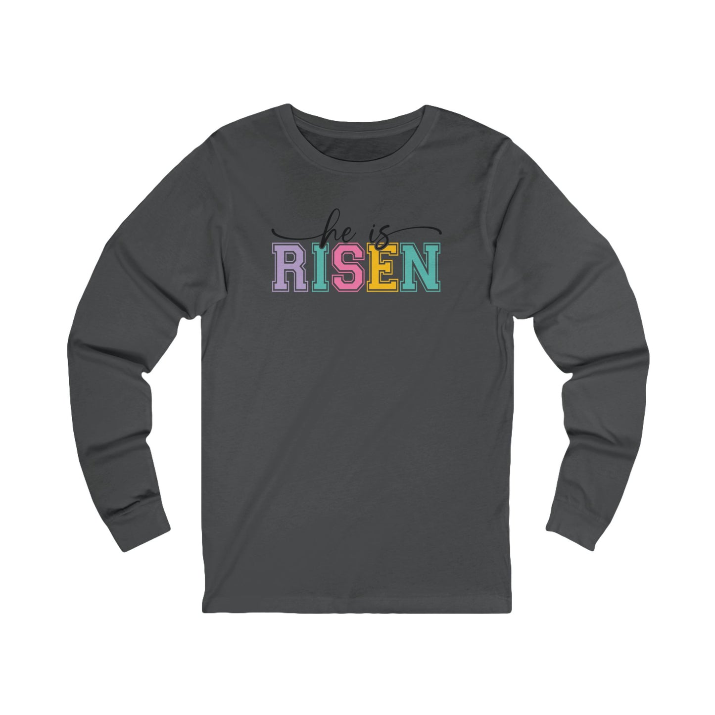 He Is Risen Christian Sweatshirt – Faith Based Easter Crewneck, Front & Back Religious Graphic Sweatshirt, Pastel Resurrection Church Pullover for Women