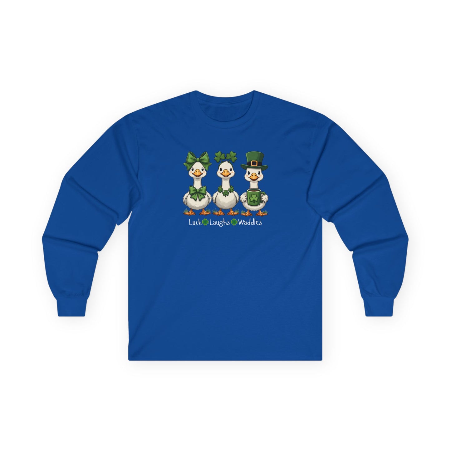 St. Patrick's Day Duck Trio Long Sleeve Tee — "Luck Laughs & Waddles"