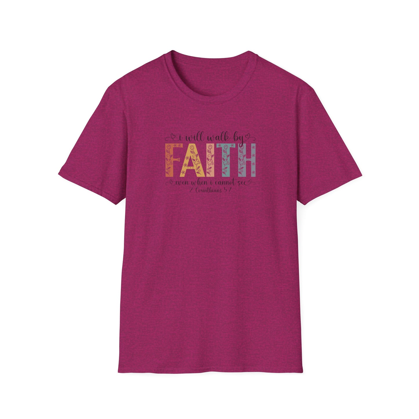 Faith Floral T-Shirt — "I will walk by FAITH" Inspirational Christian Tee