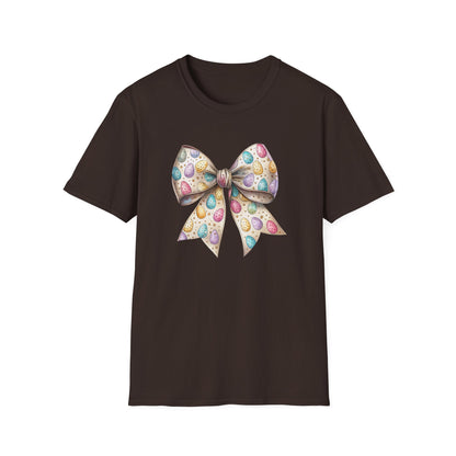 Pastel Easter Bow Shirt, Cute Spring Graphic Tee, Easter Egg Ribbon T-Shirt, Coquette Easter Outfit, Soft Aesthetic Bunny Season Tee, Women’s Spring Gift