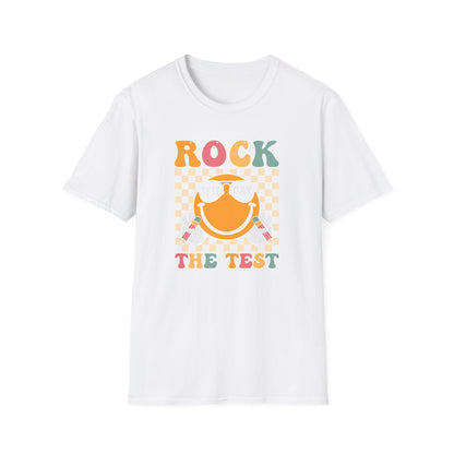 Rock The Test T-Shirt — Retro Smiley Motivation Tee for Students & Teachers