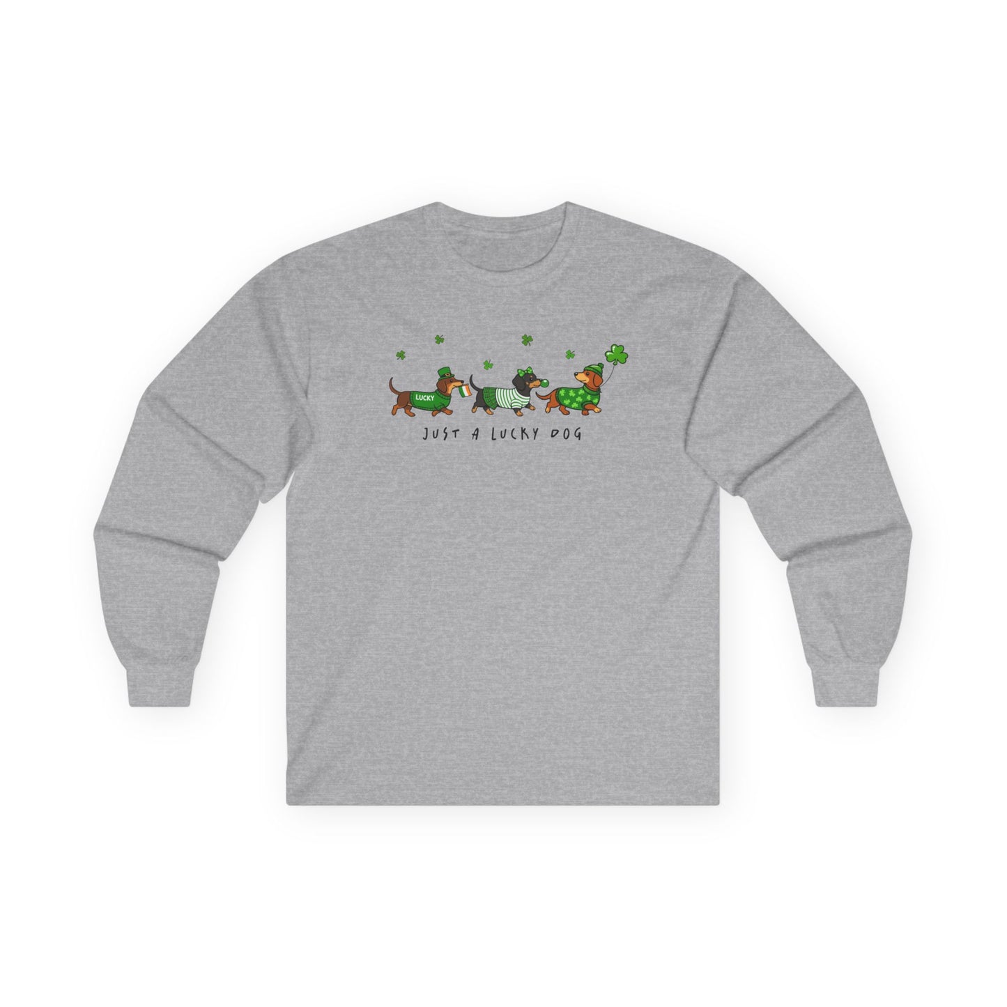 Long Sleeve Tee — 'Just a Lanky Dog' Dachshund St. Patrick's Day Graphic