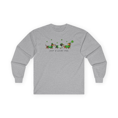 Long Sleeve Tee — 'Just a Lanky Dog' Dachshund St. Patrick's Day Graphic