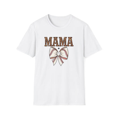 Leopard Baseball Mama Bow Shirt – Cute Coquette Style Sports Mom Tee | Trendy Game Day Baseball Mom Graphic T-Shirt