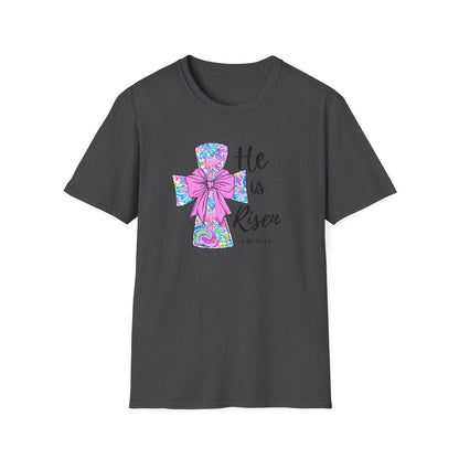Floral Cross Easter Shirt, He Is Risen T-Shirt, Christian Easter Tee, Faith Shirt, Religious Spring Shirt, Cute Bow Cross Shirt