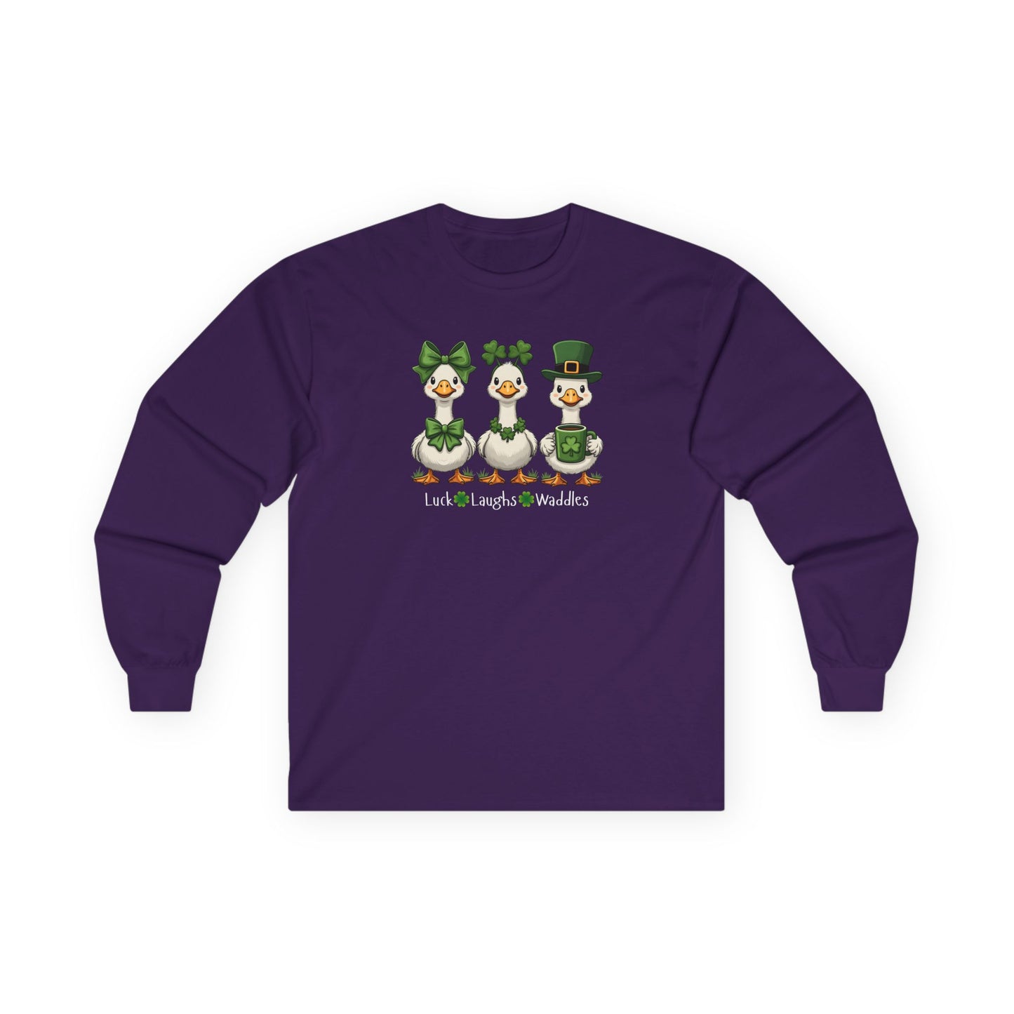 St. Patrick's Day Duck Trio Long Sleeve Tee — "Luck Laughs & Waddles"