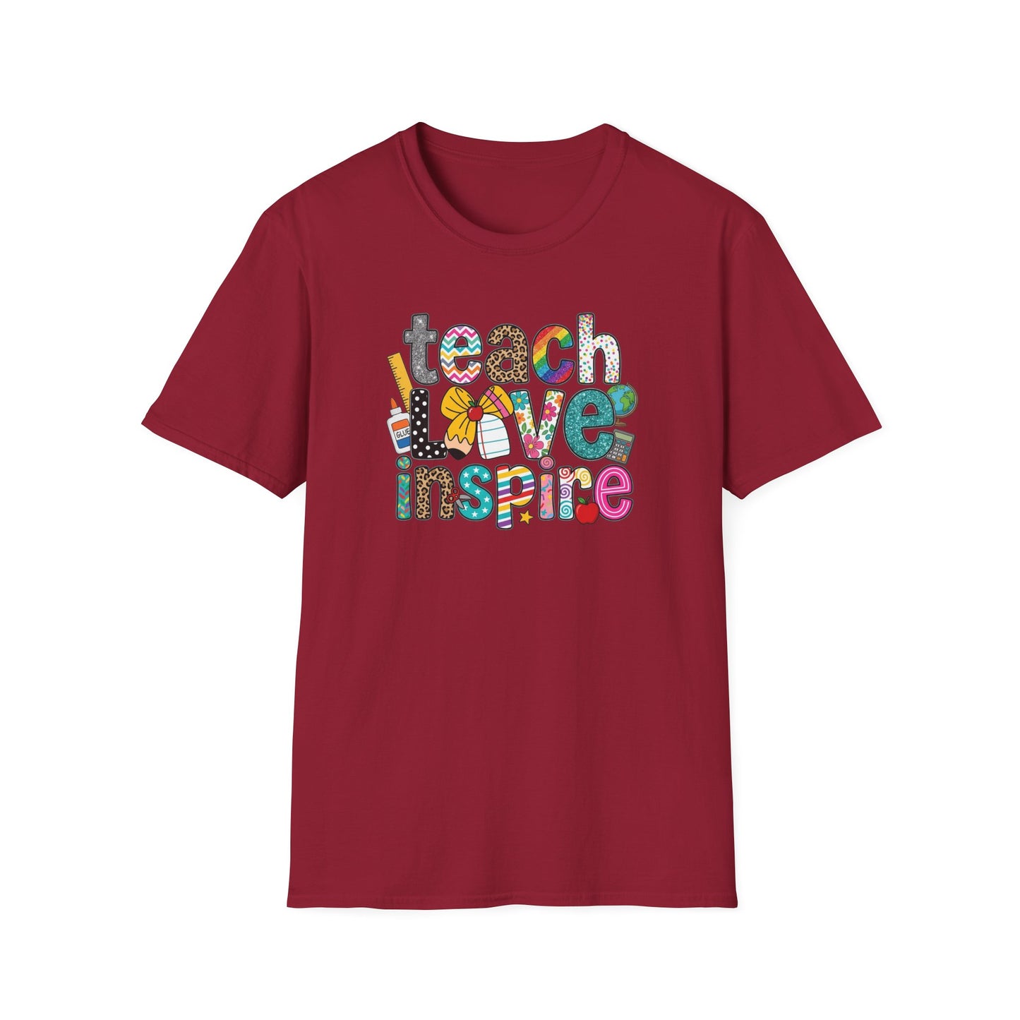 Teach Love Inspire Shirt – Cute Teacher T-Shirt – Colorful Classroom Graphic Tee – Teacher Appreciation Gift