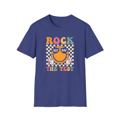 Rock The Test T-Shirt — Retro Smiley Motivation Tee for Students & Teachers