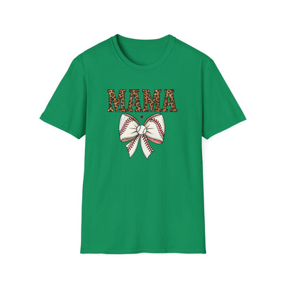 Leopard Baseball Mama Bow Shirt – Cute Coquette Style Sports Mom Tee | Trendy Game Day Baseball Mom Graphic T-Shirt