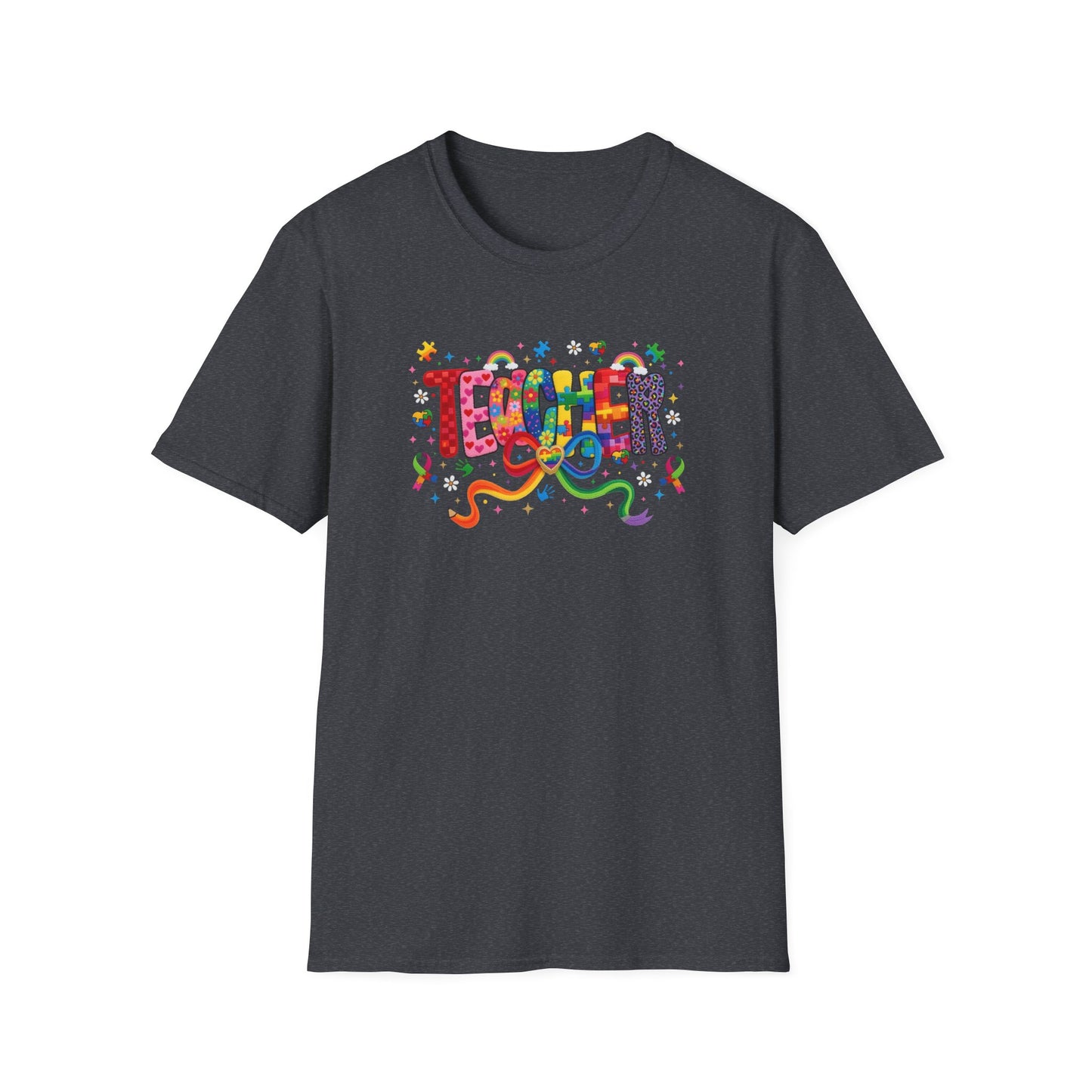 Colorful Teacher Shirt – Autism Awareness Teacher Tee – Inclusive Classroom T-Shirt – Rainbow Puzzle Piece Teacher Gift