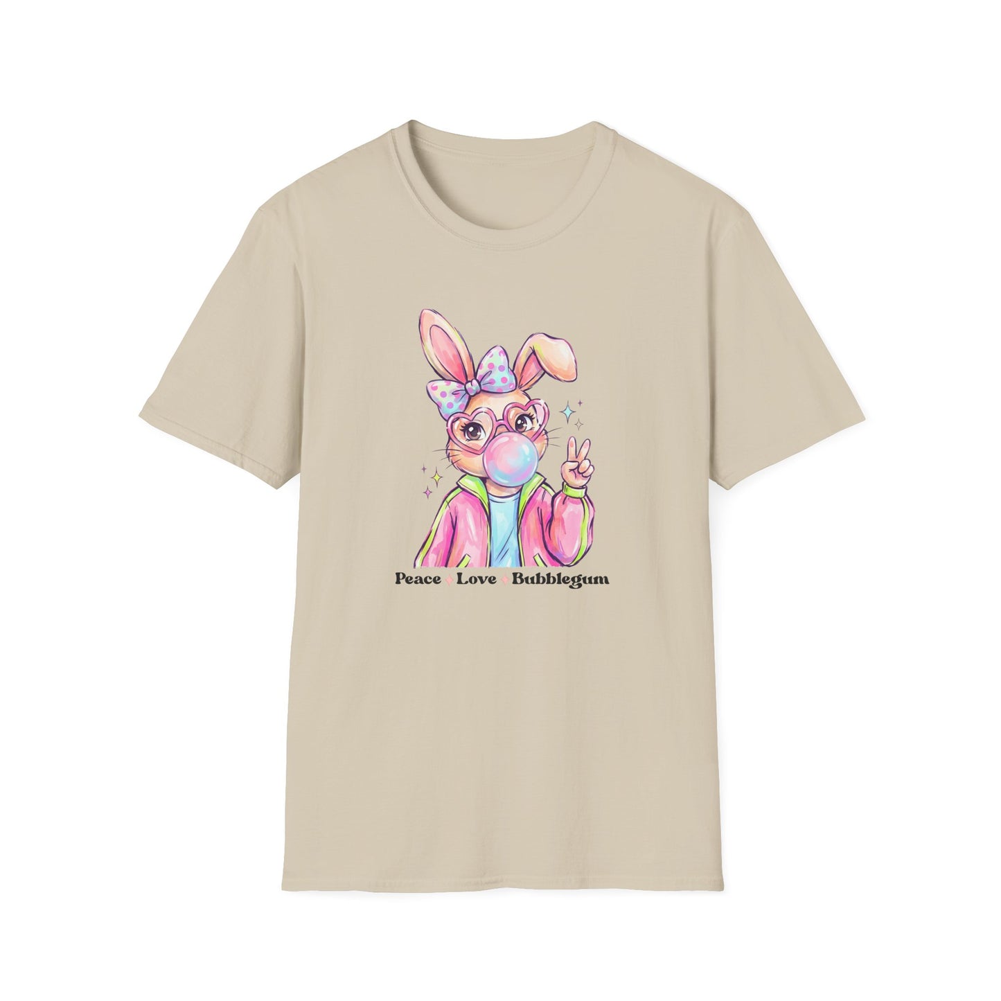 Peace Love Bubblegum Bunny Shirt, Cute Easter Bunny Tee, Kawaii Rabbit Graphic T-Shirt, Pastel Spring Outfit, Coquette Bunny Easter Shirt for Women