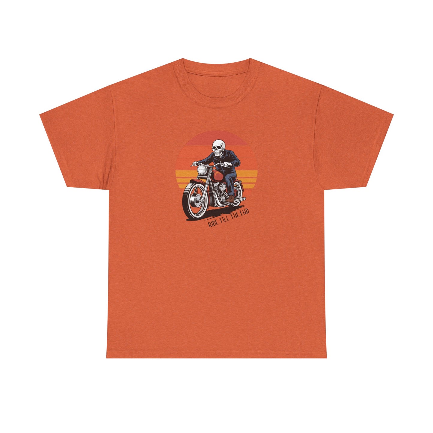 Motorcycle Rider Tee — Retro Sunset Biker Graphic "Ride Fast, Live Free" - Skeleton Biker T-Shirt