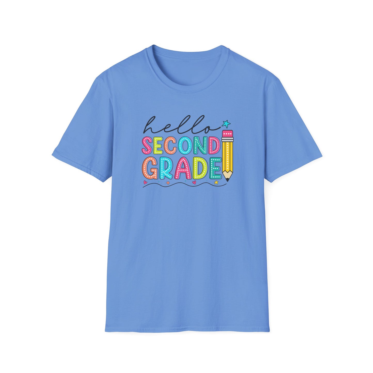 Hello Second Grade Pencil T-Shirt — Colorful Back-to-School Cute School Spirit Tee