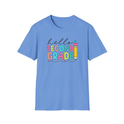 Hello Second Grade Pencil T-Shirt — Colorful Back-to-School Cute School Spirit Tee