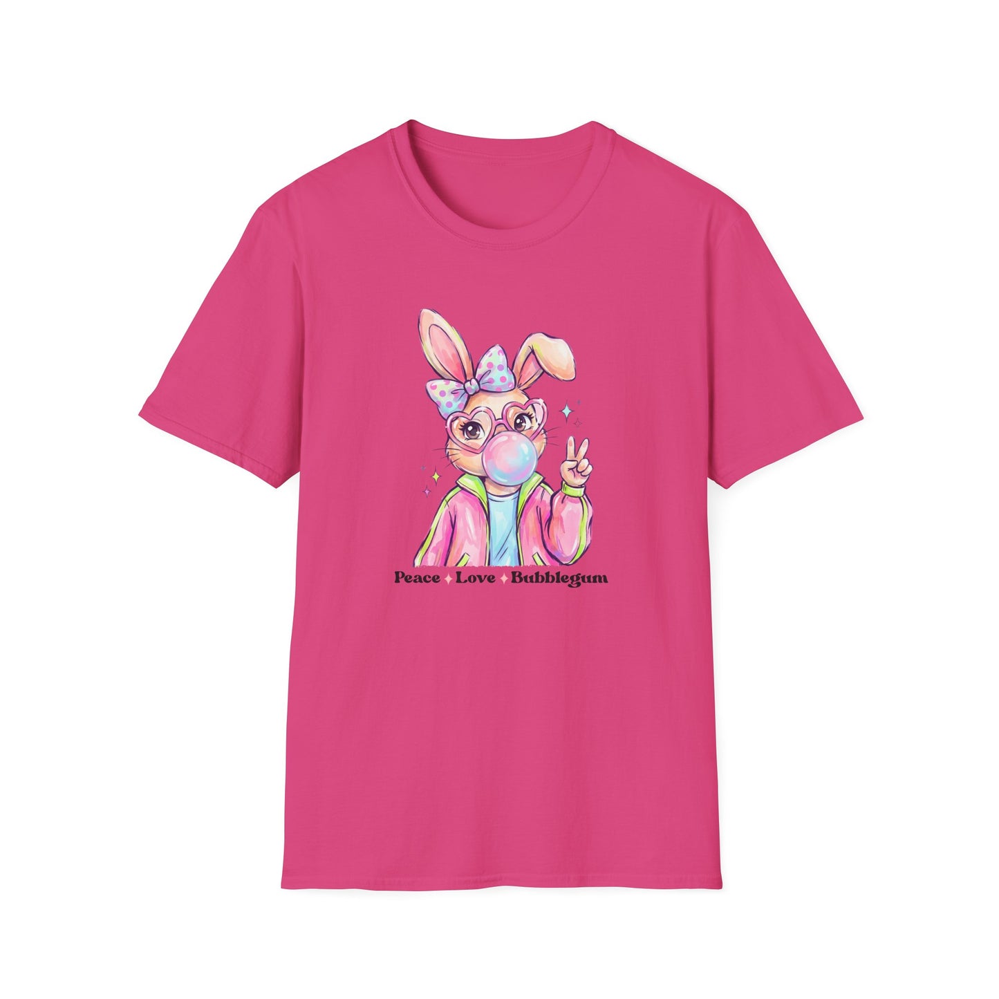 Peace Love Bubblegum Bunny Shirt, Cute Easter Bunny Tee, Kawaii Rabbit Graphic T-Shirt, Pastel Spring Outfit, Coquette Bunny Easter Shirt for Women