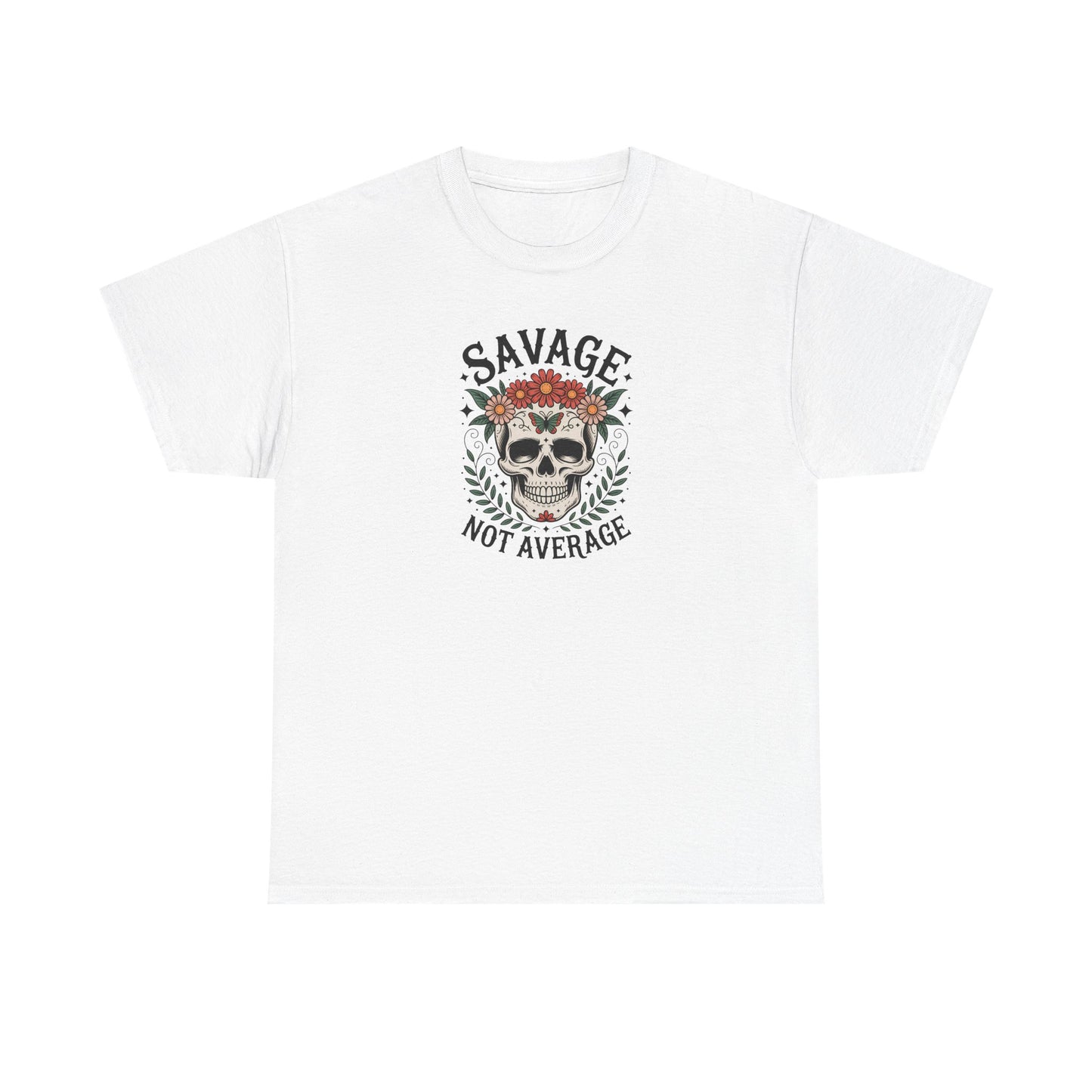 Savage Not Average Skull T-Shirt – Floral Skull Graphic Tee Vintage Style