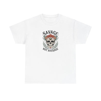 Savage Not Average Skull T-Shirt – Floral Skull Graphic Tee Vintage Style
