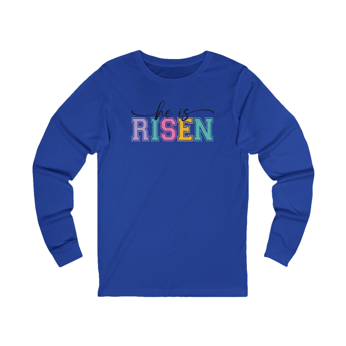 He Is Risen Christian Sweatshirt – Faith Based Easter Crewneck, Front & Back Religious Graphic Sweatshirt, Pastel Resurrection Church Pullover for Women