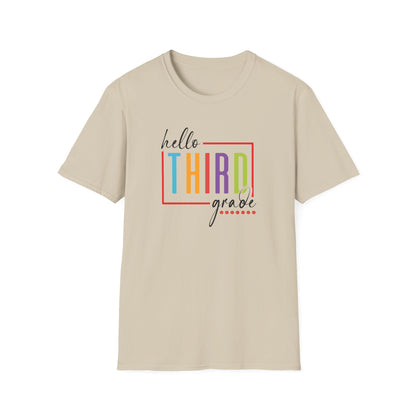 Hello Grade Teacher Shirts | Retro Back to School Graphic Tees | Preschool, Pre-K, Kindergarten, First, Second & Third Grade Teacher Shirt | Gildan 64000 Softstyle Tee
