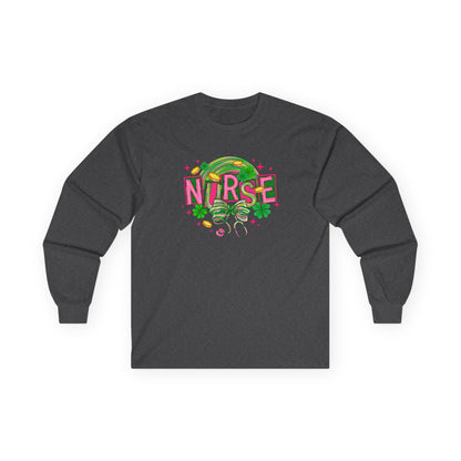 Nurse Stethoscope Graphic Long Sleeve Tee — Cute Green & Pink Healthcare Shirt