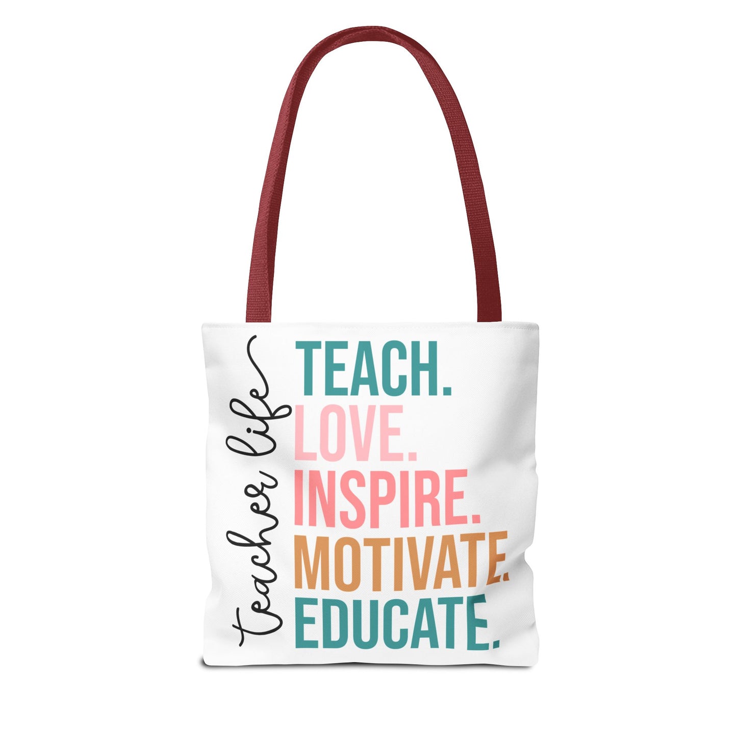 Teacher Life Canvas Tote Bag – Teach Love Inspire Educate Bag – Inspirational Teacher Gift – Reusable Classroom Tote – Back to School