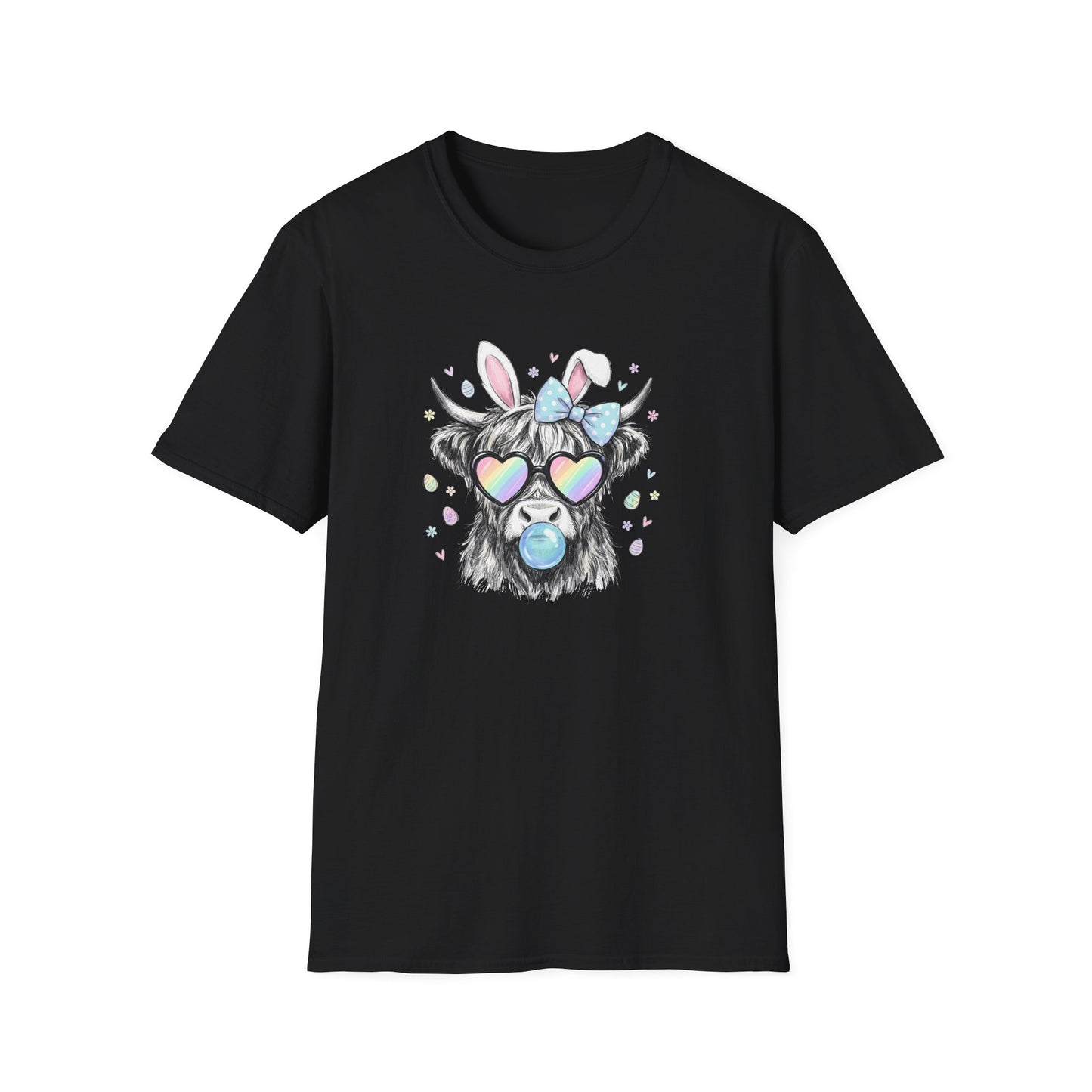 Cute Cow Tee — Heart Sunglasses, Bunny Ears & Bubblegum Graphic T-Shirt