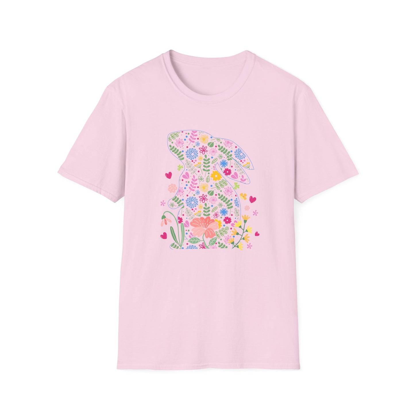 Floral Easter Bunny T-Shirt – Cute Spring Flower Bunny Graphic Tee, Pastel Botanical Easter Shirt, Colorful Rabbit Silhouette Tee for Women