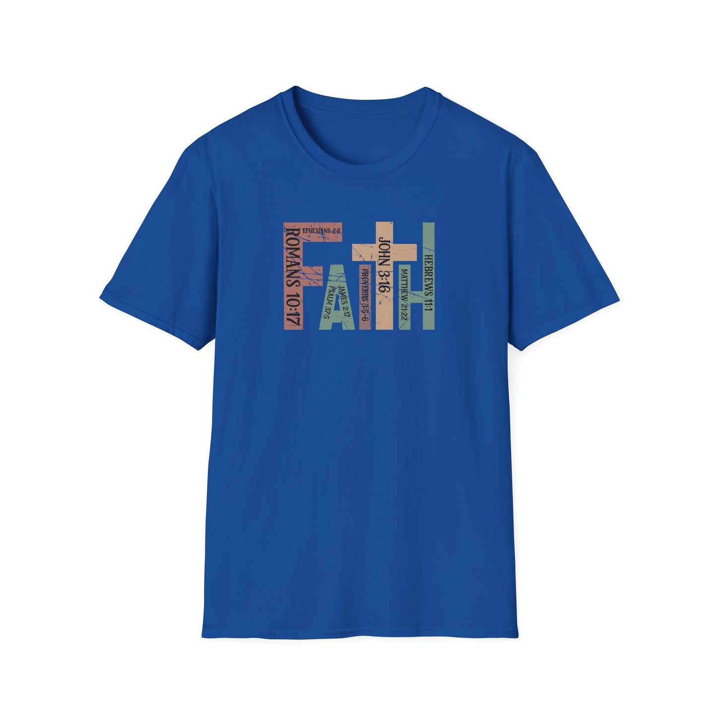Faith Graphic T-Shirt — "Faith" with Cross & Bible Verse (Romans 10:17 / John 3:16)