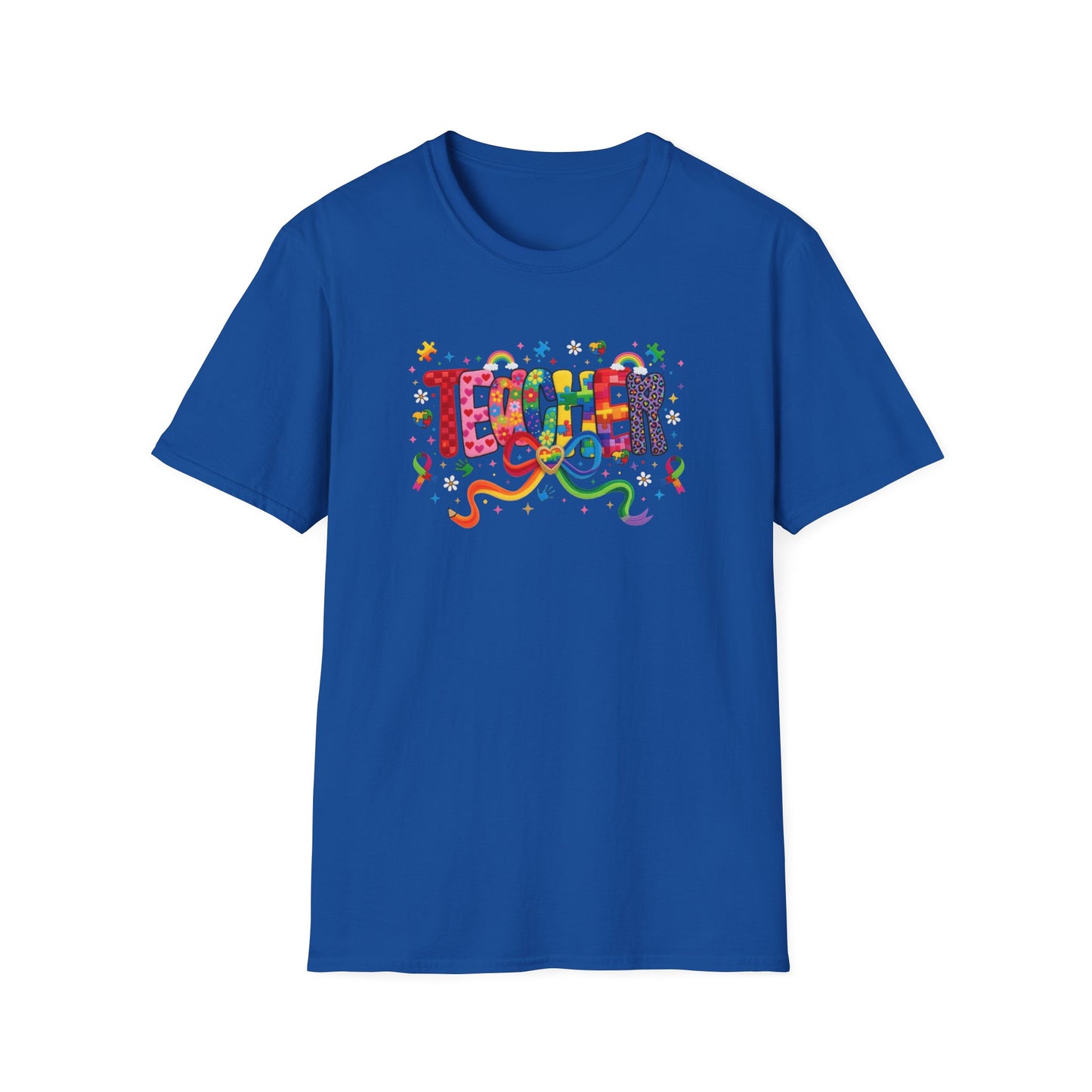 Colorful Teacher Shirt – Autism Awareness Teacher Tee – Inclusive Classroom T-Shirt – Rainbow Puzzle Piece Teacher Gift