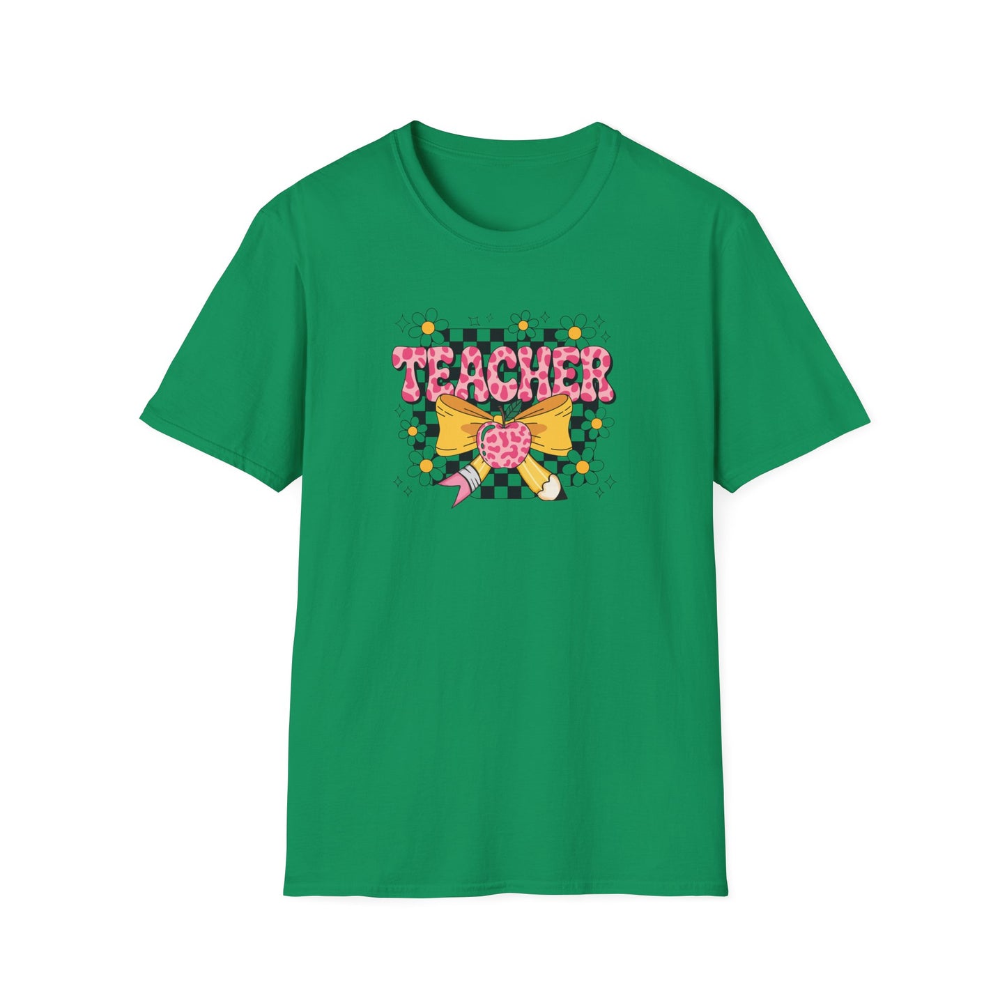 Cute Teacher Bow Shirt – Coquette Teacher T-Shirt – Trendy Pink Apple Graphic Tee – Back to School Teacher Gift