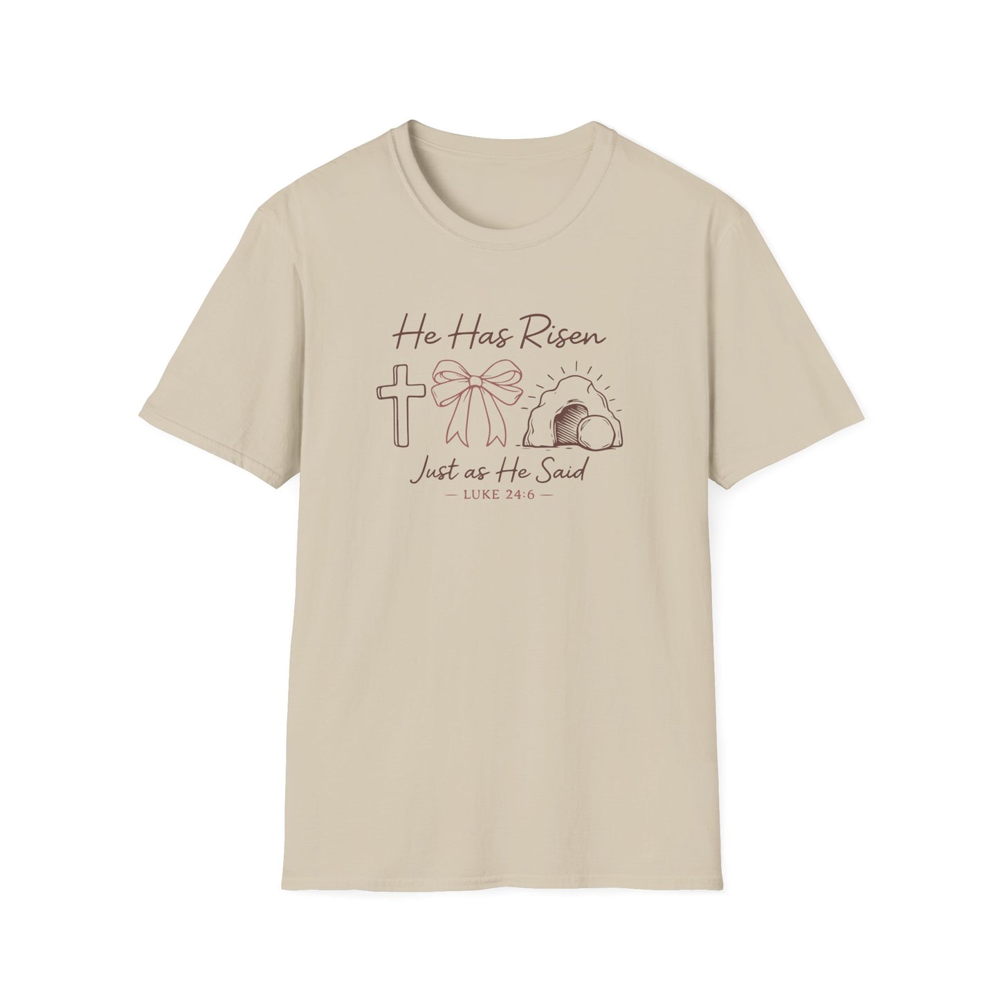 Easter T-Shirt — "He Has Risen" Luke 24:6 Religious Christian Tee
