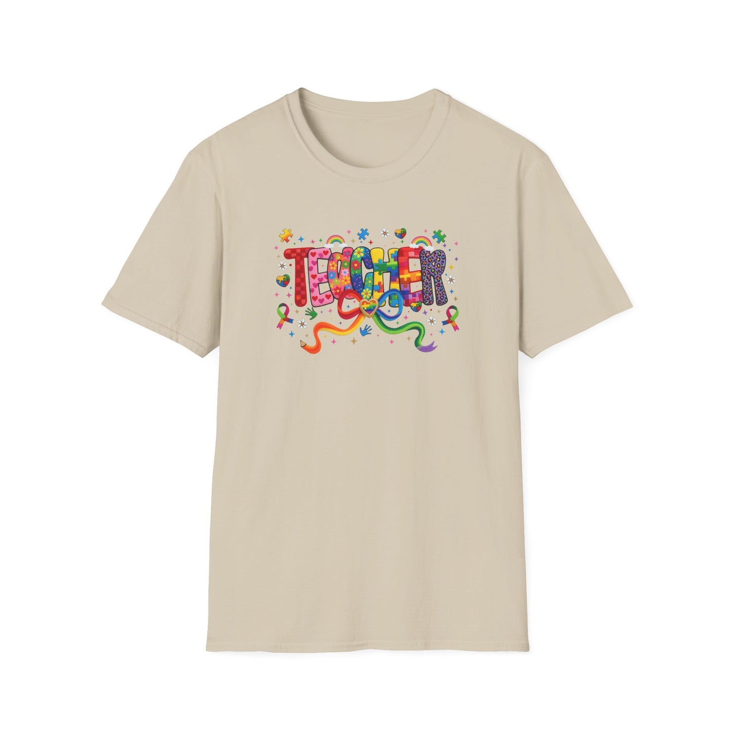 Colorful Teacher Shirt – Autism Awareness Teacher Tee – Inclusive Classroom T-Shirt – Rainbow Puzzle Piece Teacher Gift