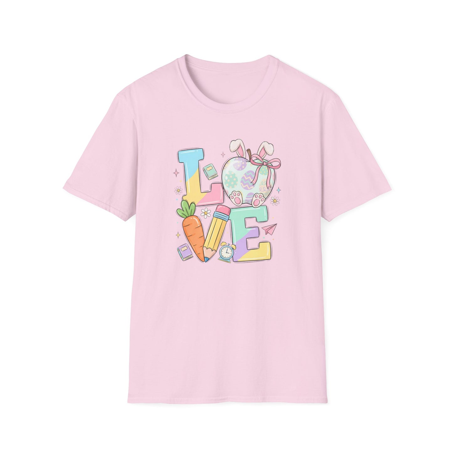 LOVE Easter Bunny Teacher Shirt, Cute Pastel Easter School Tee, Spring Teacher Graphic T-Shirt, Bunny Egg Classroom Shirt, Easter Teacher Gift