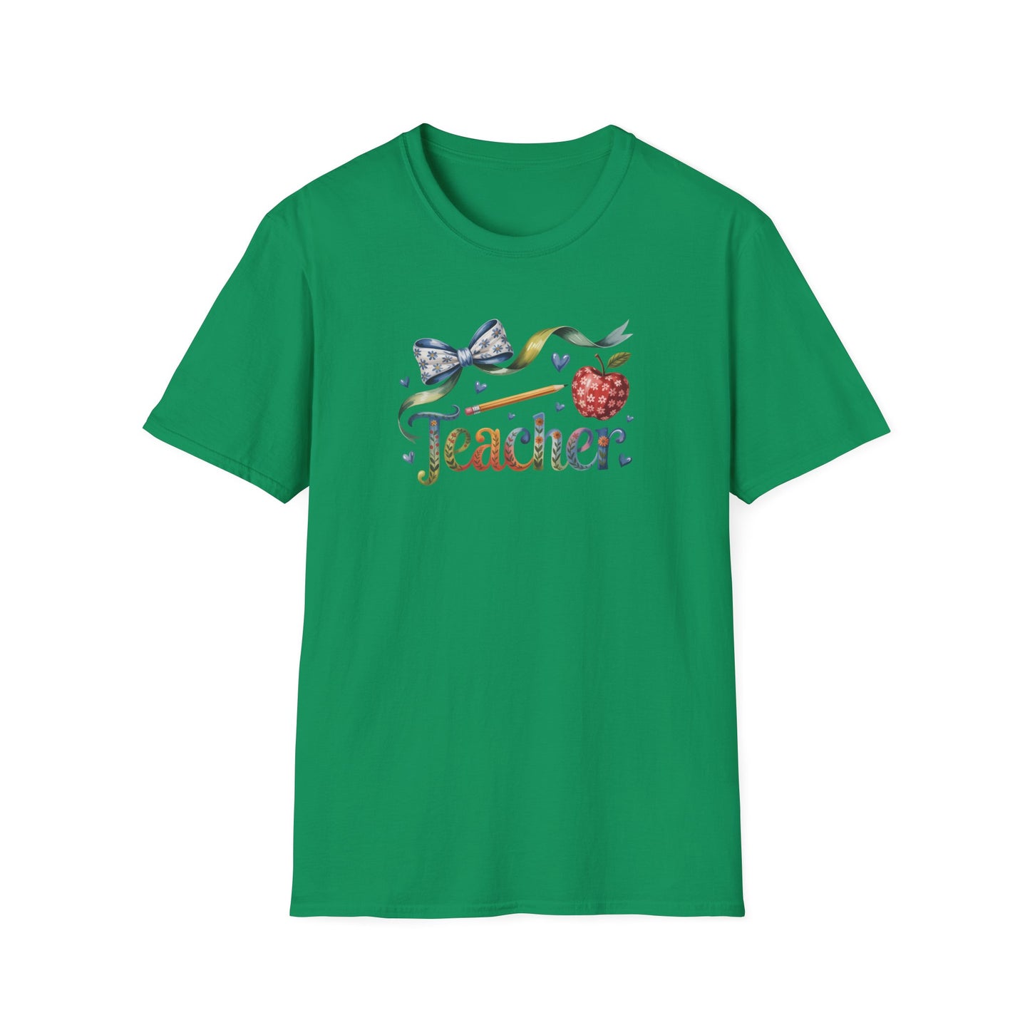 Teacher Floral Bow T-Shirt — Cute Apple & Script Teacher Shirt for Educators
