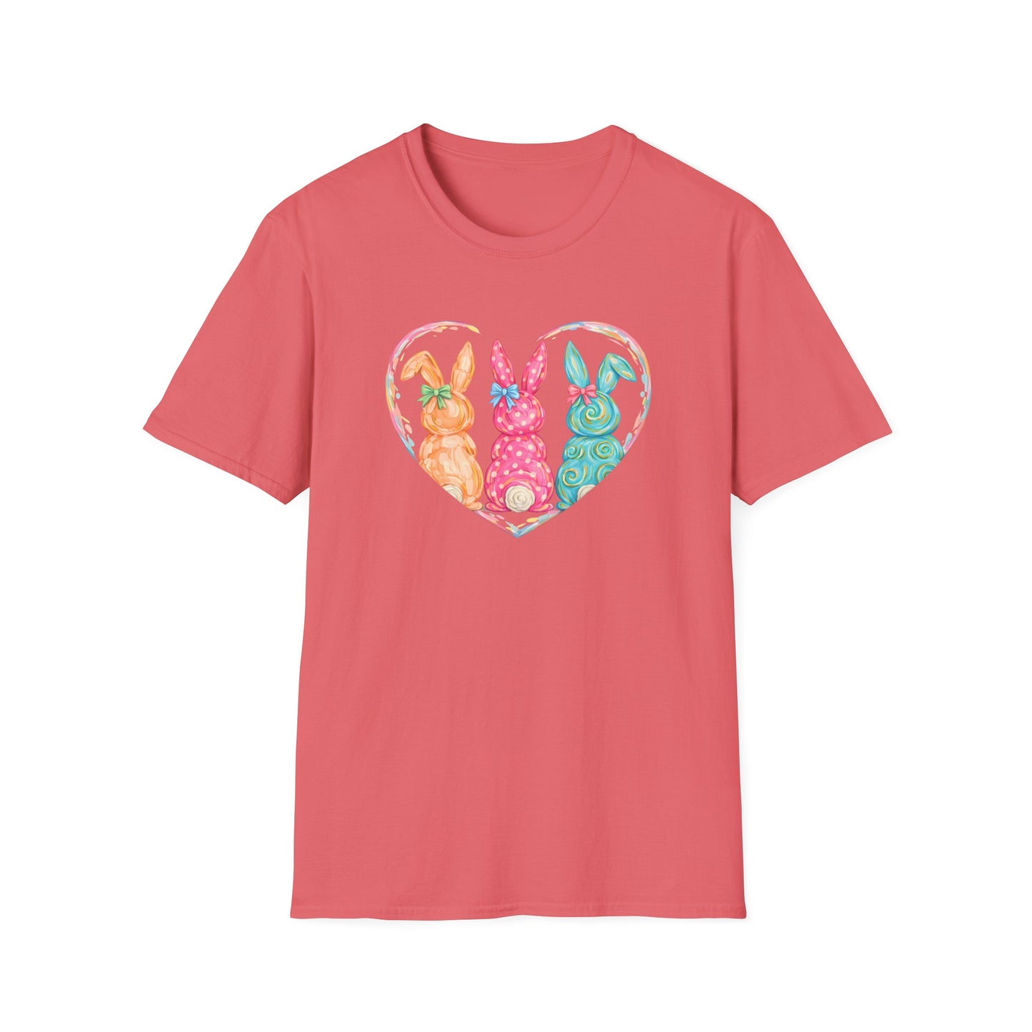 Pastel Easter Bunny Heart Tee – Cute Spring Graphic T-Shirt, Trendy Bunny Lover Shirt, Colorful Easter Outfit Top