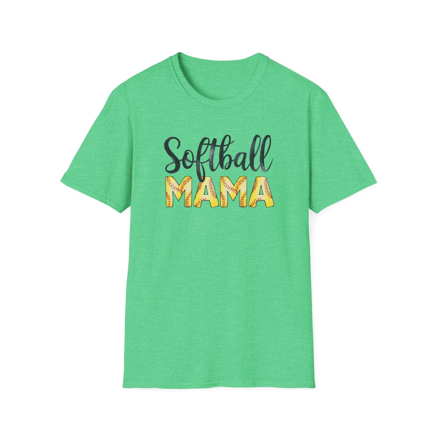 Softball Mama Shirt – Cute Script Softball Mom Graphic Tee, Yellow Softball Lettering Sports Shirt, Game Day Mom Apparel