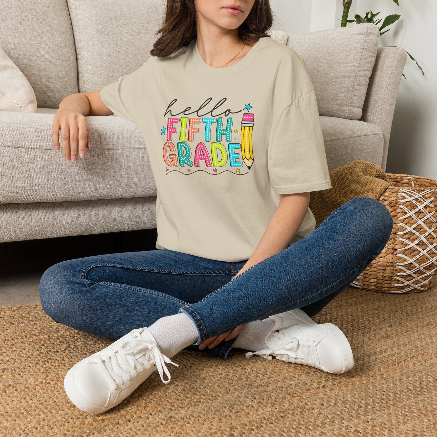 Hello Fifth Grade Pencil T-Shirt — Colorful Back-to-School Cute School Spirit Tee