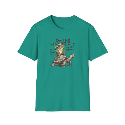 Funny Frog & Turtle T-Shirt – “On the Way to Get My Sh*t Together” Graphic Tee | Unisex Casual Humor Shirt