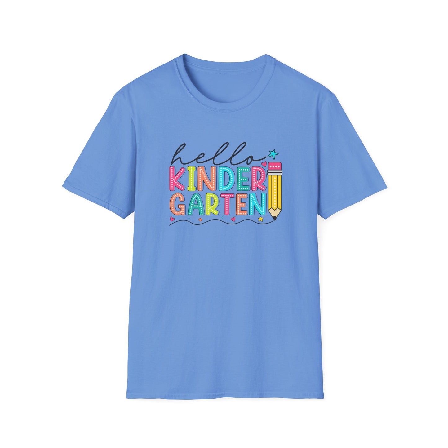 Hello Kindergarten Pencil T-Shirt — Colorful Back-to-School Cute School Spirit Tee