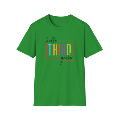 Hello Grade Teacher Shirts | Retro Back to School Graphic Tees | Preschool, Pre-K, Kindergarten, First, Second & Third Grade Teacher Shirt | Gildan 64000 Softstyle Tee