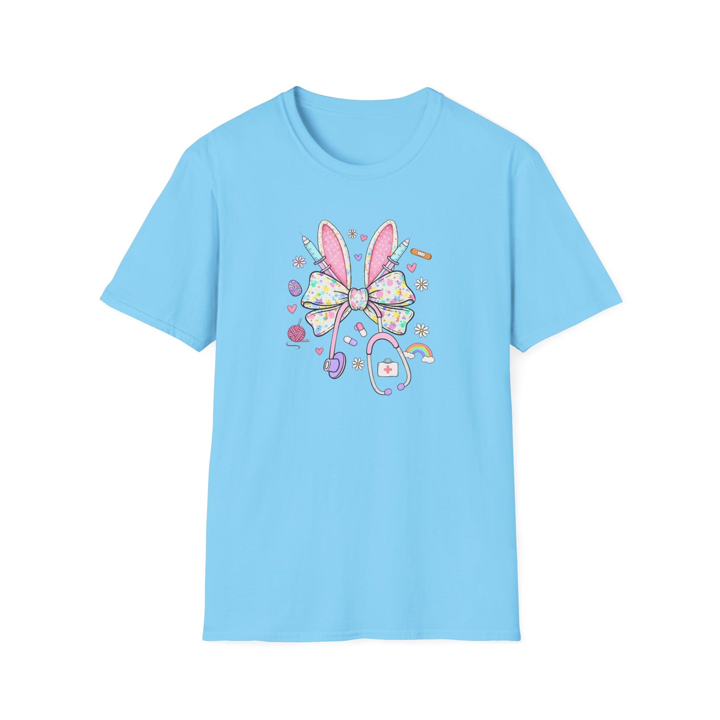 Easter Bunny Bow T-Shirt — Pastel Cute Bunny & Candy Graphic