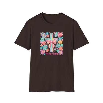 He Is Risen Easter Shirt – Christian Floral Cross Tee, Religious Easter Shirt for Women, Faith Based Spring Christian T-Shirt