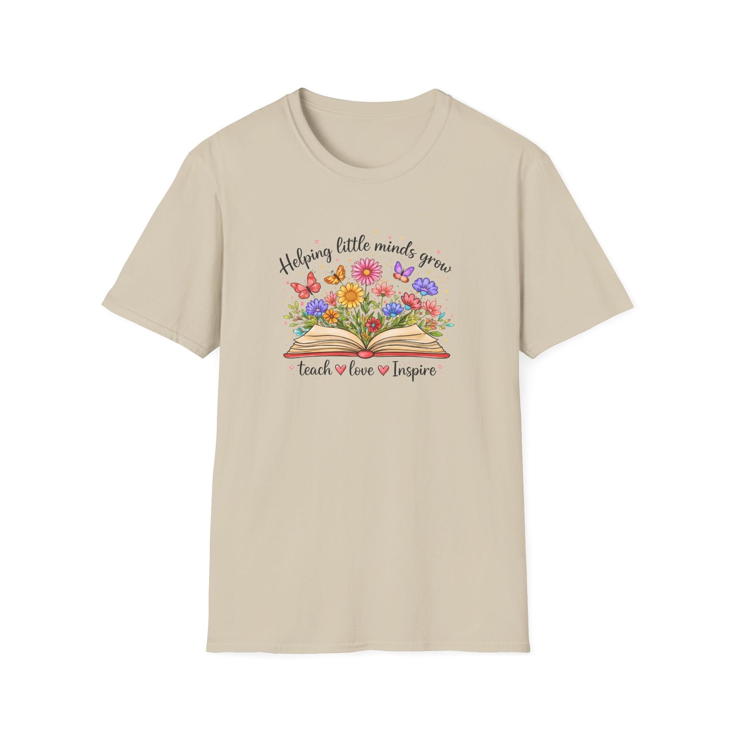 Helping Little Minds Grow Teacher Shirt | Teach Love Inspire Floral Book Tee