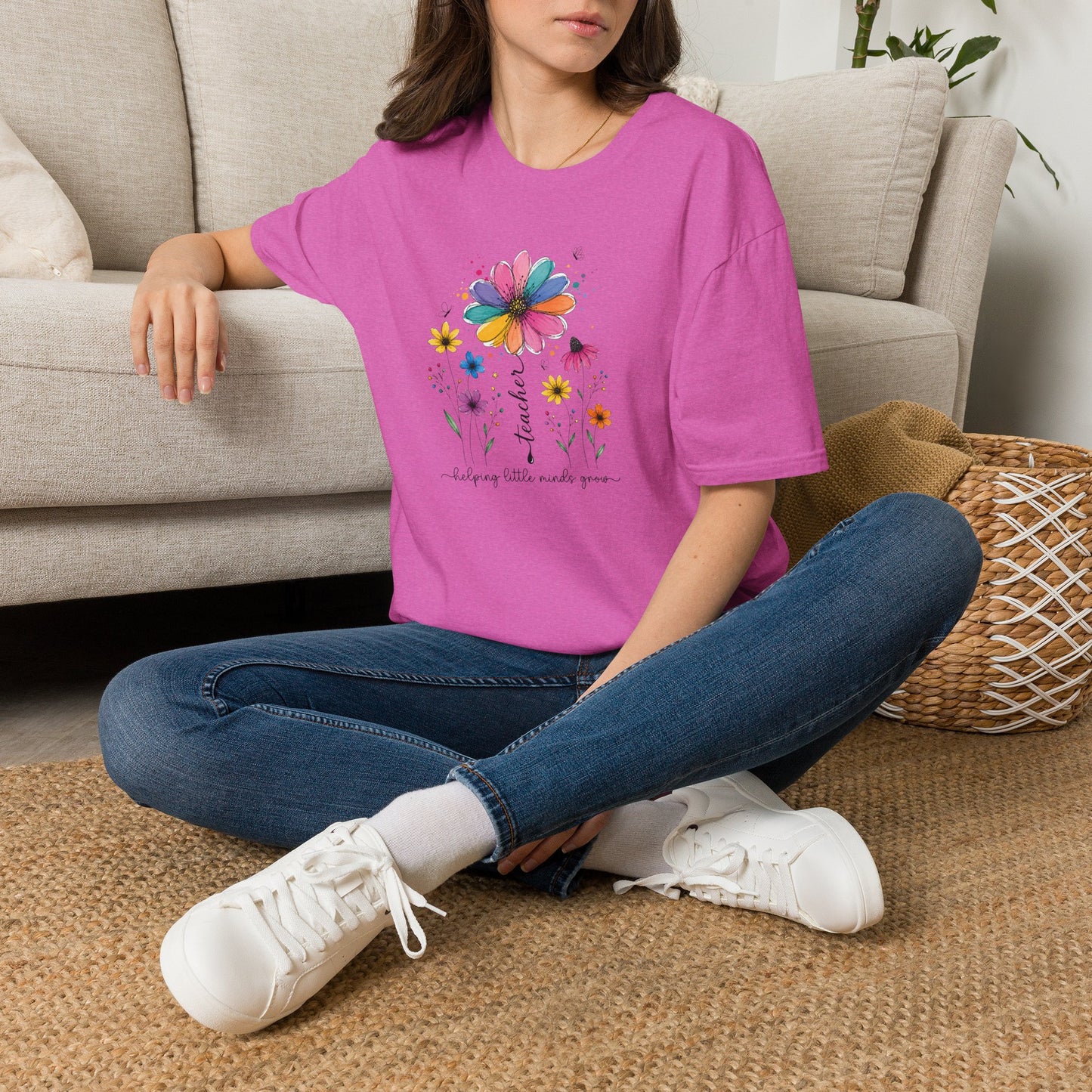 Helping Little Minds Grow Teacher Shirt | Floral Teacher Tee | Colorful Wildflower Teacher Shirt
